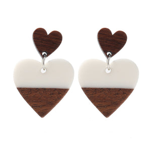 Exaggerated Geometry Heart-shaped Wood Acrylic Earrings For Women