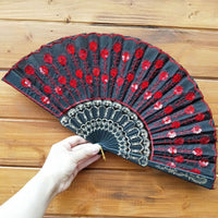 Chinese Style Peacock Tail Sequin Dance Folding Fan
