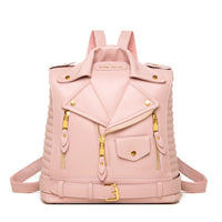 Soft Leather Textured Motorcycle Jacket Trendy Backpack
