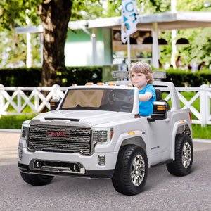 12V Battery Kids GMC Sierra HD Ride On Toy With Remote Control, Bright Headlights & Working Suspension - White