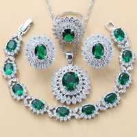 Elegant Cubic Zirconia Earrings Pendant Necklace Bracelet Ring Gift 4 PCs Set