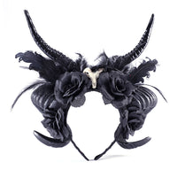 Tocado de flor negra de cuerno de antílope de simulación de fiesta COS oscuro de Halloween