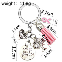 Breast Cancer Awareness Ribbon Tassel Never Give Up Love Tree Keychain
