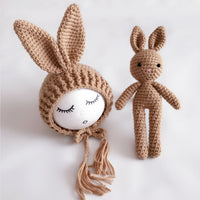 Photography Clothing Newborn Handmade Wool Bunny Doll Long Cap With Ears

