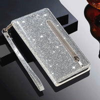Zipper Glitter Leather Flip Card Wallet iPhone Case