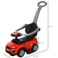 Kids 3 In 1 Push Car Ride-On Stroller Sliding Walking Toy With Horn Music Light Secure Bar For Boys Girls 1-3 Years Old Red