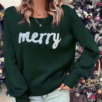 Knitted Women Crew Neck Sweater Loose Pullover Christmas Sweater
