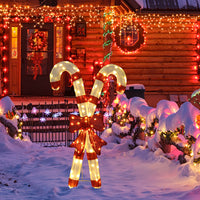 Lighted Candy Cane And Red Bowknot Christmas Decorations, Pre-lit 2D Holiday Decor With 100 Warm White LED Lights For Xmas Outdoor Indoor Decor Lighted Holiday Displays