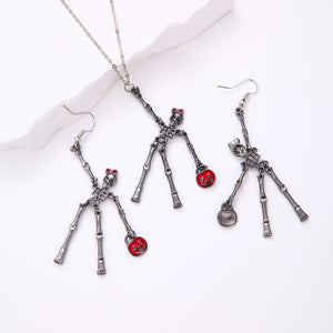 3pcs Halloween Skeleton Earrings And Necklace Set Creative Retro Personality Jewelry Accessories