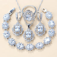Elegant Cubic Zirconia Jewelry Set Earrings Pendant Necklace Bracelet Ring Gift 4 PCs Set