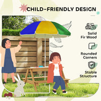 Wooden Outdoor Kids Picnic Table With Removable Umbrella, Children Sand And Water Activity Table For Patio, Mixed Color

