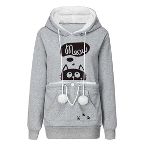 Casual Cat Print Hoodie With Big Pocket For Pets
