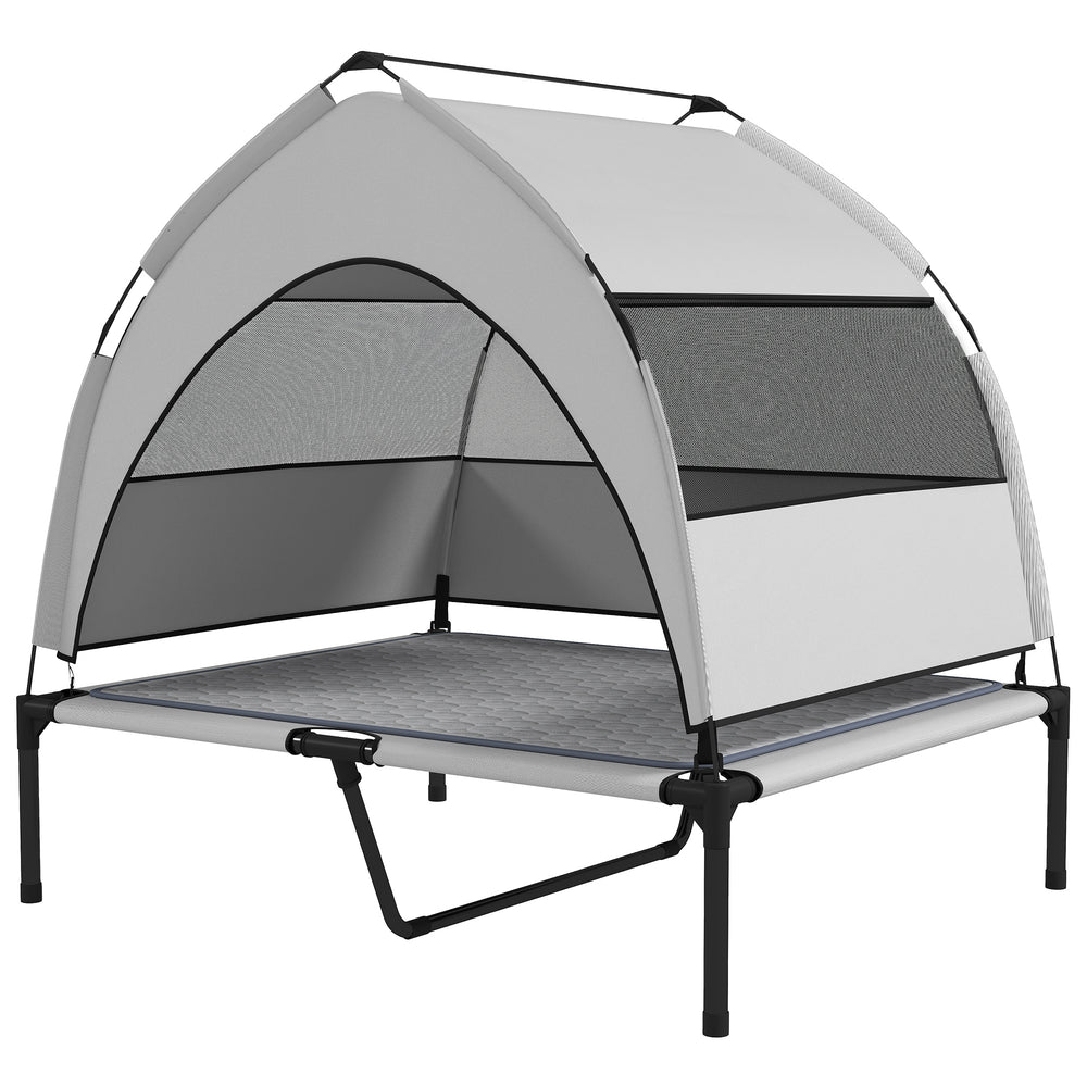 Elevated Dog Bed With Removable Canopy, Portable Outside Raised Pet Cot With Cooling Pad, Storage Bag, 36 X 29.5 X 35