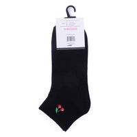 Low Cut Cherry Embroidery Ribbed Socks