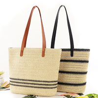 Striped Large Capacity Casual Handbag Summer Straw Tote Bags
