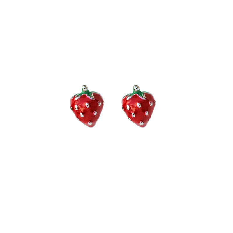 Cute Red Strawberry Fruit Stud Earrings