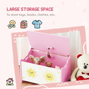 Toy Box With Lid, Safety Hinges And Groove Handles, Toy Storage Organizer For Kids, Living Room, Playroom, Pink