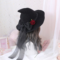 Retro Witch Hat Masquerade Rose Big Bow Wizard Hat Gothic Magical Girl Hat Cosplay Accessories Party Decor