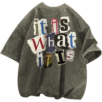 Mens Letter-Print Vintage Oversized T-Shirt
