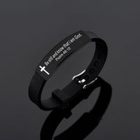 Christian Cross Bible Verse Stainless Steel Charms Silicone Adjustable Bracelet
