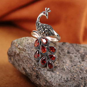 Silver Jewelry Women's Peacock Pomegranate Ring