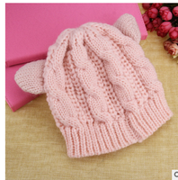 Bonnet d'oreille de chat tricoté mignon 3D fait à la main pour l'hiver
