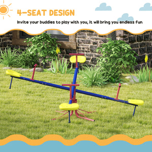 4 Seat Kids Seesaw Spinning Teeter Totter With 360  Rotation, Outdoor Playground Equipment, 88 Lbs, For 3-8 Years Old, Multicolor