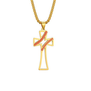 Hollow Baseball Cross Pendant Stainless Steel Necklace