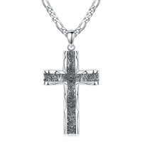 925 Sterling Silver Cross Pendant with Stainless Steel Figaro Chain Oxidized Cross Necklace
