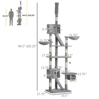 Floor Standing Cat Tree 94.5-10.25 Inch Height Adjustable Cat Climbing Tower, Apartment Hammock
