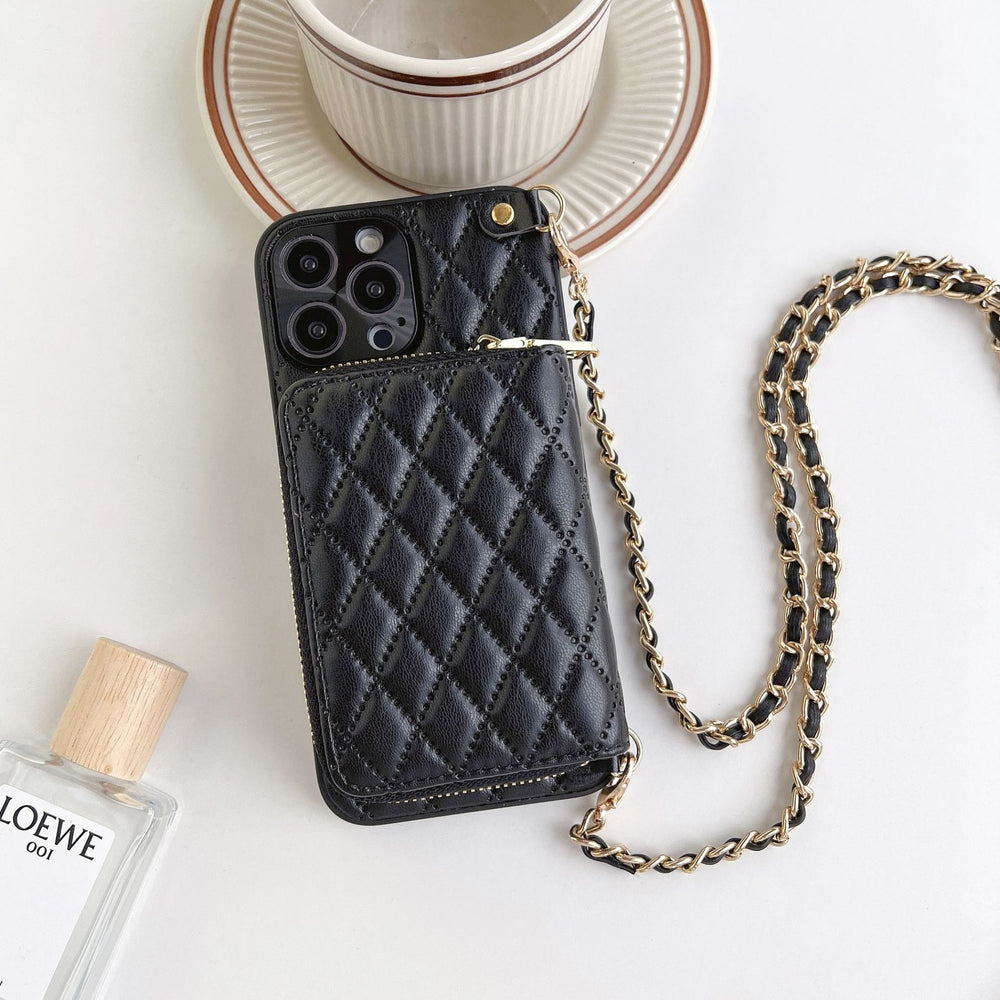 Luxury Rhombus Leather Crossbody Wallet iPhone Case