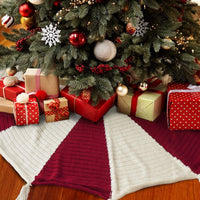 Red And White Umbrella Tassel Knitted Christmas Tree Skirt
