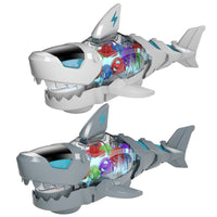 Coche de juguete eléctrico de tiburón para niños, engranaje transparente Universal, música emisora ​​de luz
