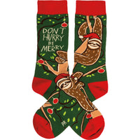 Christmas Sloth Don't Hurry Be Merry Socks
