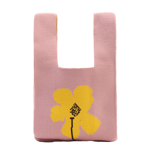 Mini Pink Single Flower Pattern Knit Tote Bag