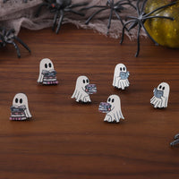 Halloween Book Ghost Wooden Stud Earrings
