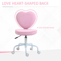 Love Shape Swivel Leisure Chair On Wheels Upholstery Home Office Computer Chair Linen Fabric Vanity Seat For Girls Women