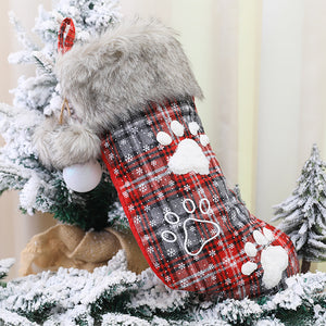 I Woof You Plaid Fur Collar Dog Christmas Stocking