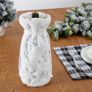 Plush Snowflake Sequins Christmas Drawstring Wine Bottle Bag