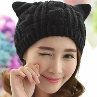 Hand Made 3D Cute Knitted Cat Ear Beanie For Winter