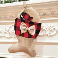 Buffalo Plaid Burlap Fish Dog Bone Christmas Stockings
