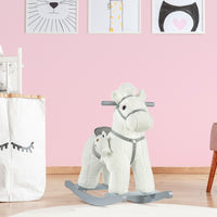 White Plush Rocking Horse With Bear Toy For Kids, Soft   Sound Rocker, Ideal For Nursery  Playtime
