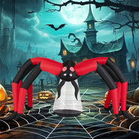 10ft Wide 5ft Tall Giant Halloween Inflatable Spider - LED Head Light   2 Red Eye Tunnel Lights, Black Red Color
