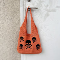 Halloween Skull Knitted Shoulder Bag Funny Personality Shopping Bags For Women Hollow Handbags
