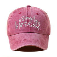 Simply Blessed Wide Brim Sunshade Washed Embroidered English Letter Baseball Cap
