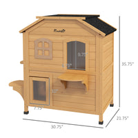 2-Story Wooden Outdoor Cat House Feral Shelter With Escape Door Asphalt Roof 4 Platforms Natural