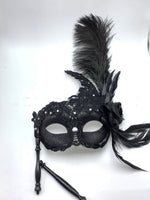Venetian Masquerade Holding Feather Mask Half Face
