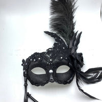 Venetian Masquerade Holding Feather Mask Half Face