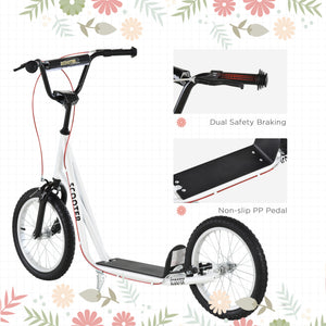 Toddler Scooter, White, Adjustable Handlebar, Kick Scooter For Kids 5,Dual Brakes, Inflatable Wheels