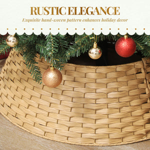 Natural,27 Inch Rustic Christmas Tree Skirt, Plastic Woven Christmas Tree Collar For Party, Holiday, Home Decoration